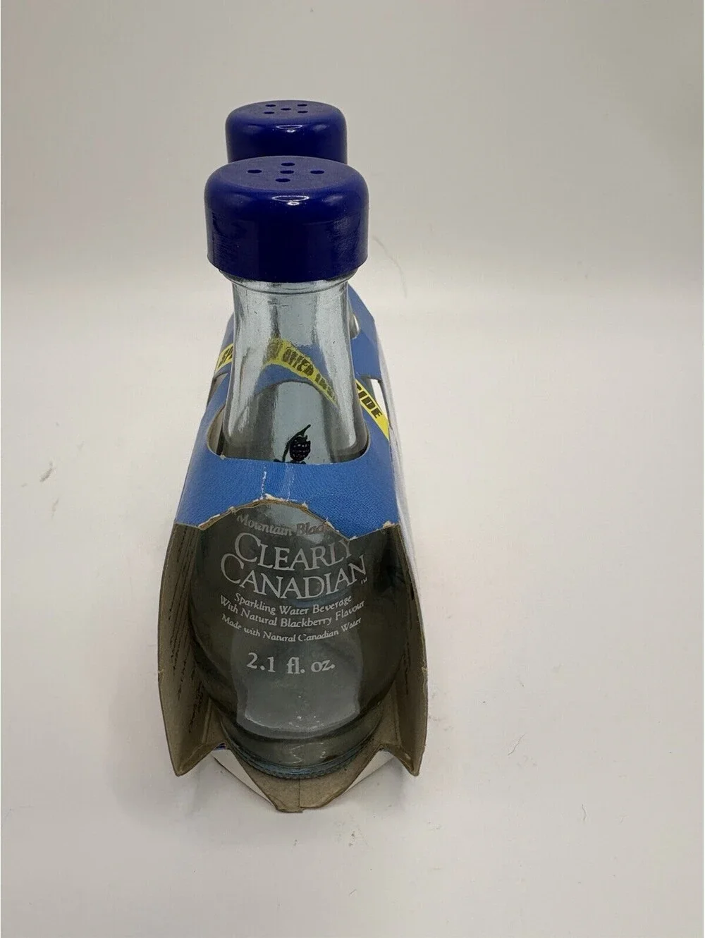 Clearly Canadian Salt Pepper Shakers Vintage 90s Mini Bottle Set Glass Novelty